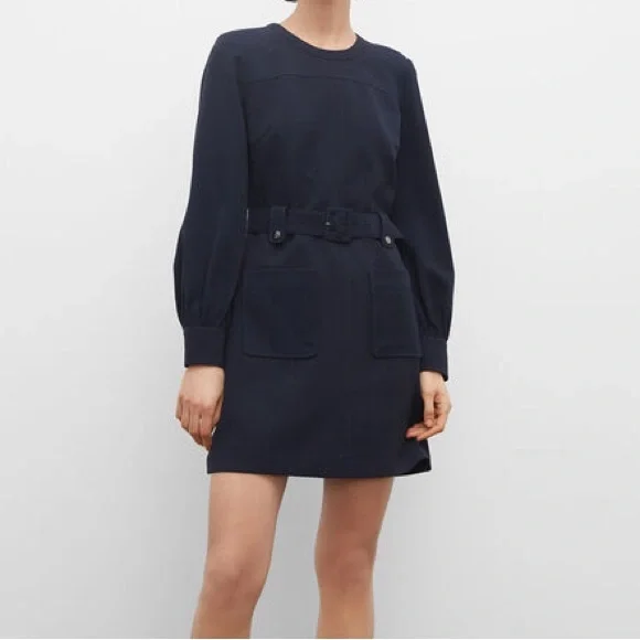 white christmas dresses Women's Black Belted Pocket Dress main image 1